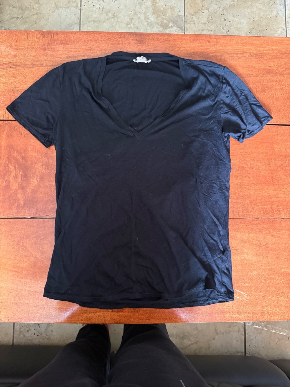 Helmut Lang Black V-Neck open back Short Sleeve Tee